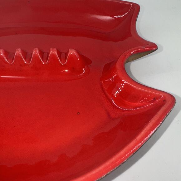 Ashtray Vintage Sequoia Ware 8005 Atomic Red MCM USA Pottery Unique 5-Slot - Picture 5 of 14